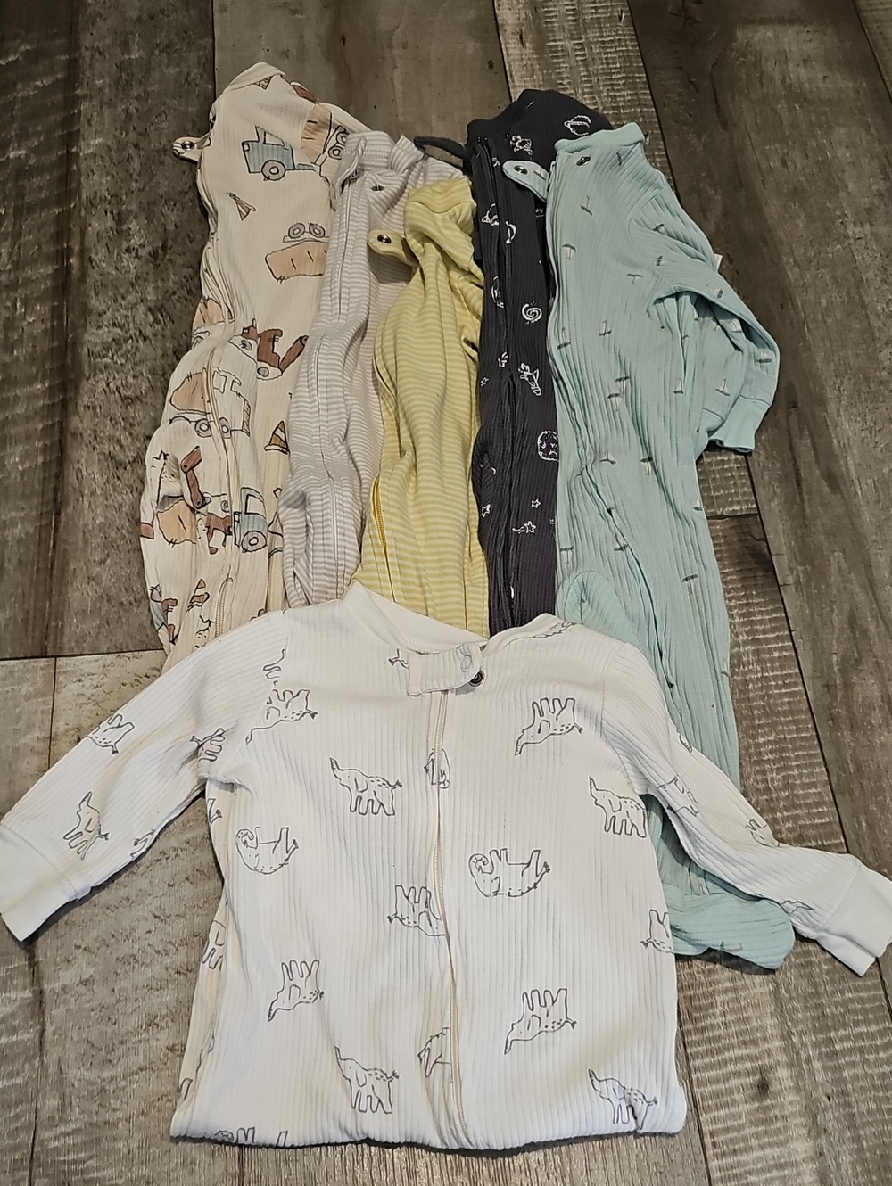 Baby 6 Months Zip One-Piece Sleepers - White, Cream, Yellow, Blue, Navy, Mint